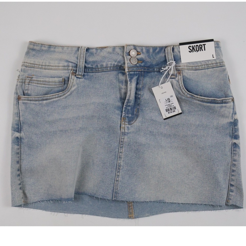 Urban Denim Skort Low-Rise Light Wash Raw Hem Large